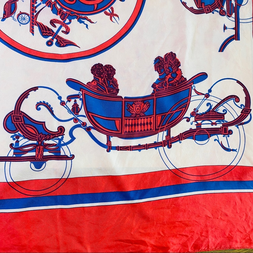 HERMES Vintage Silk Scarf Ex Libris Hugo Grygkar Horse Carriage Rare 34" x 35.5" - Picture 6 of 11